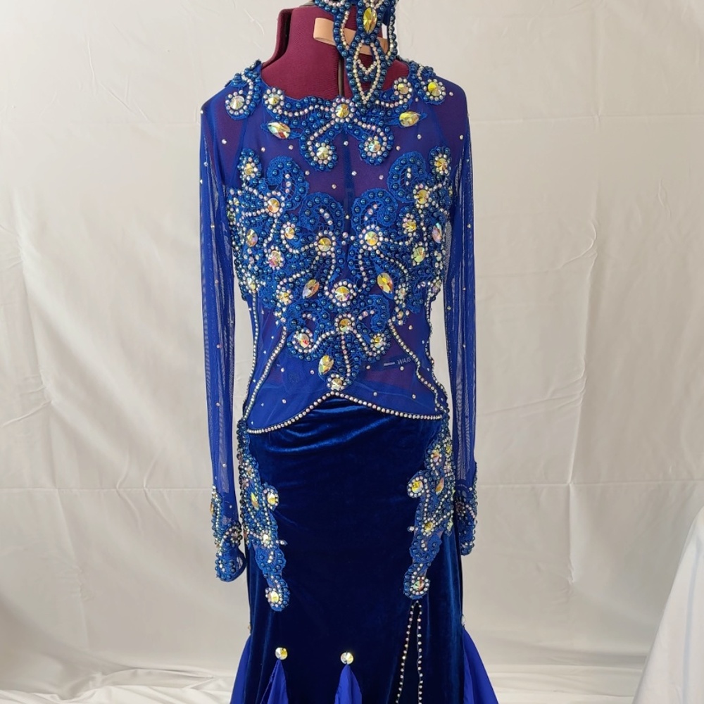 Aida Style Blue Crystal Dance Dress Raqs Sharqi Bellydance Ballroom Tango